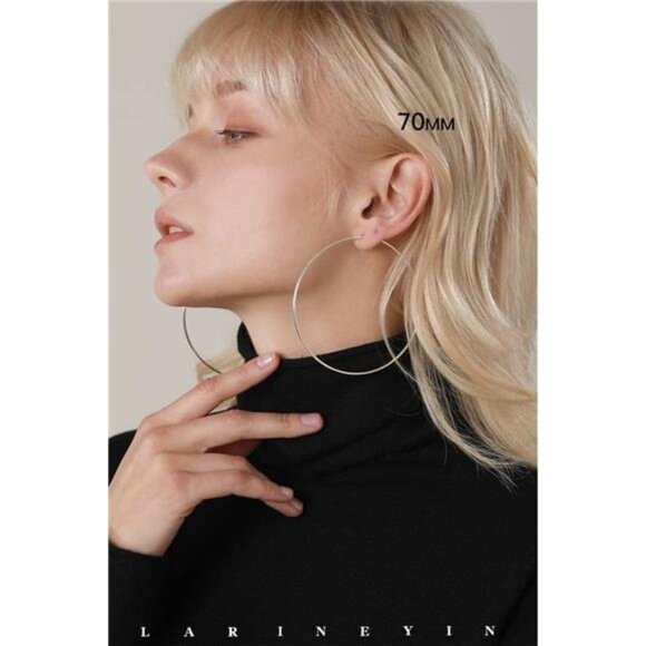 925 Sterling Silver Big Hoop Earrings Minimalist Round Circle Endless Large Hoop - Picture 3 of 7